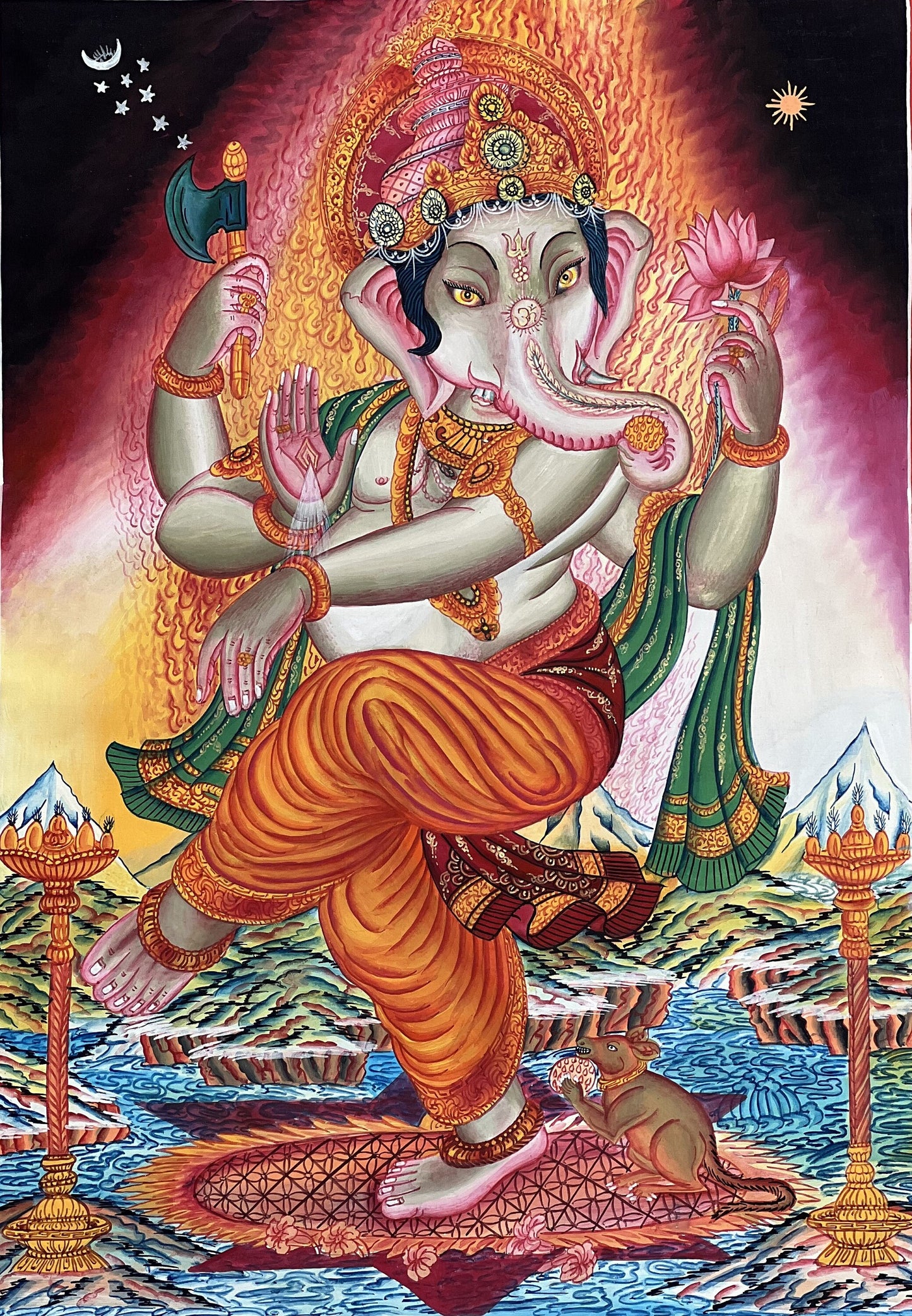 Lord Ganesha Ganesha/ Ganapati/Vinayaka, Newari Paubha/ Thangka Painting, Original Masterpiece Art