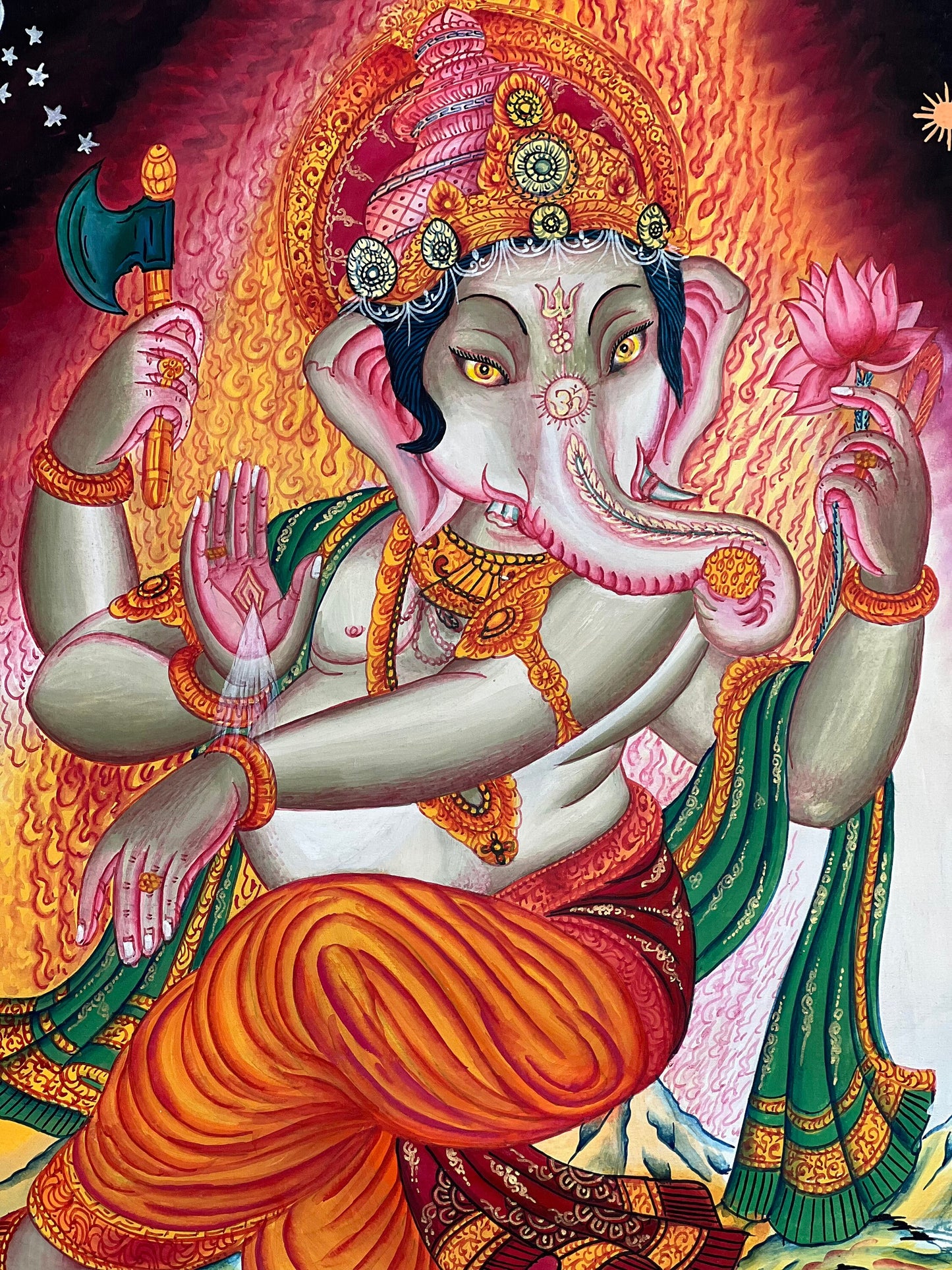 Lord Ganesha Ganesha/ Ganapati/Vinayaka, Newari Paubha/ Thangka Painting, Original Masterpiece Art