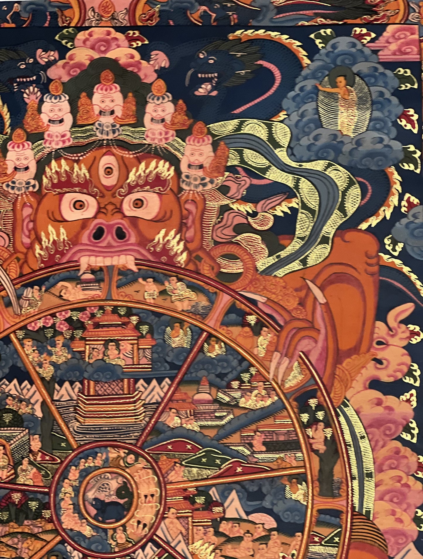 Hand Painted Wheel of Life/ Bhavacakra/ Samsaracakra Mandala Masterpiece Tibetan Thangka Painting Original Art