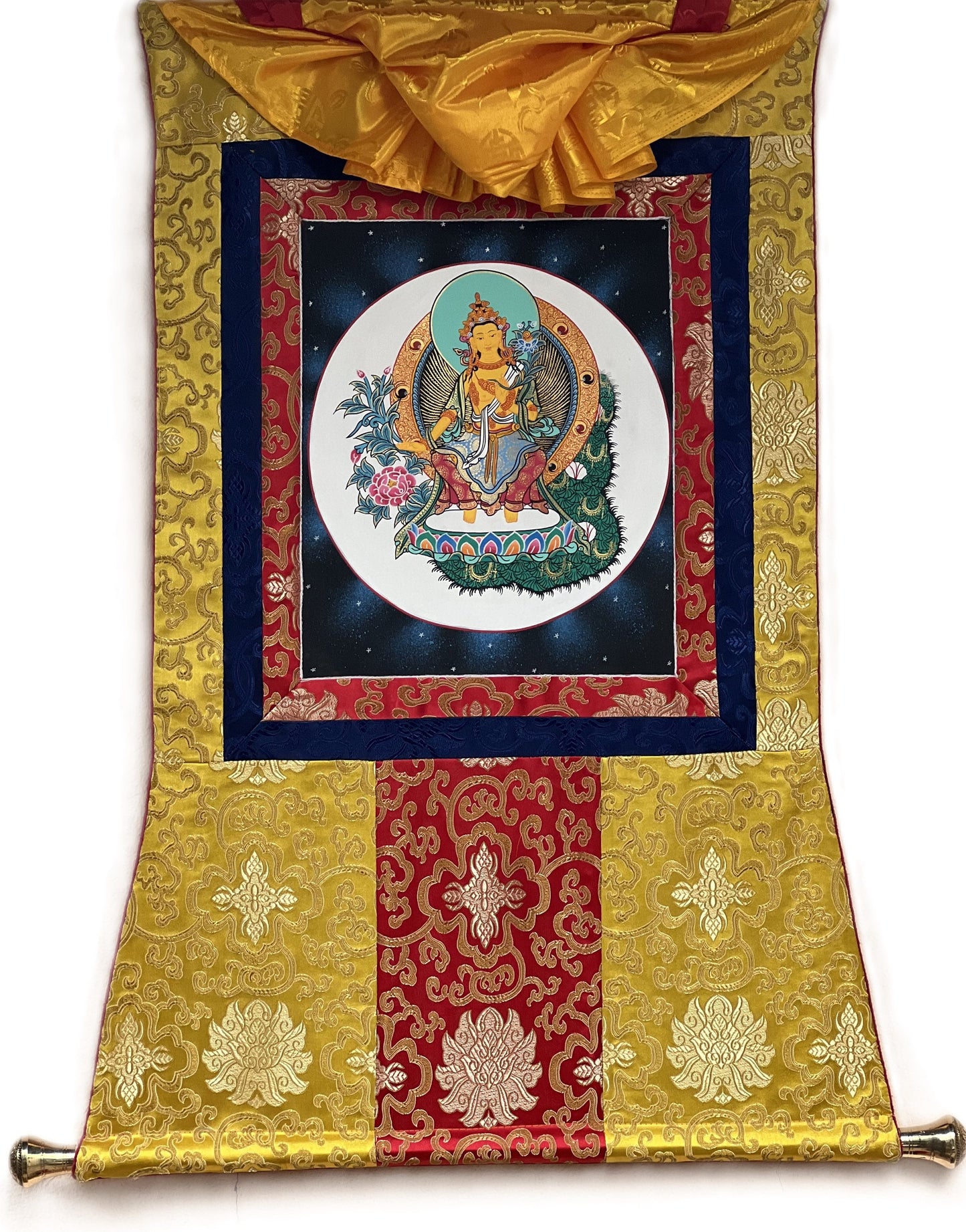 Maitreya Buddha/ Future Buddha Tibetan Thangka Painting Original High-Quality Art Bordered with Silk