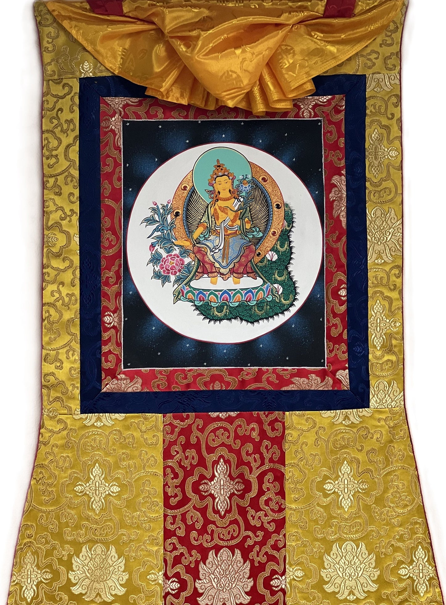 Maitreya Buddha/ Future Buddha Tibetan Thangka Painting Original High-Quality Art Bordered with Silk