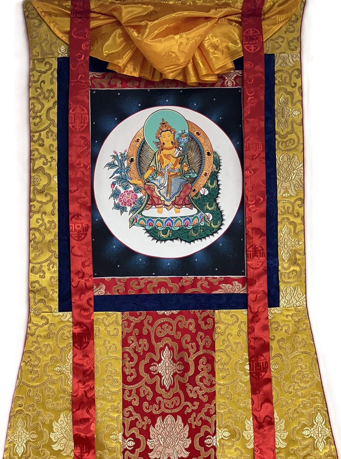 Maitreya Buddha/ Future Buddha Tibetan Thangka Painting Original High-Quality Art Bordered with Silk