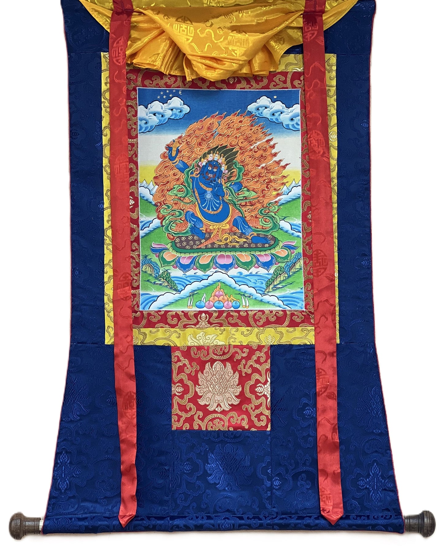 Vajrapani Dharmapala Thunderbolt-Wielder Original Hand Painted Tibetan Thangka Painting Meditation Art  with Silk Brocade