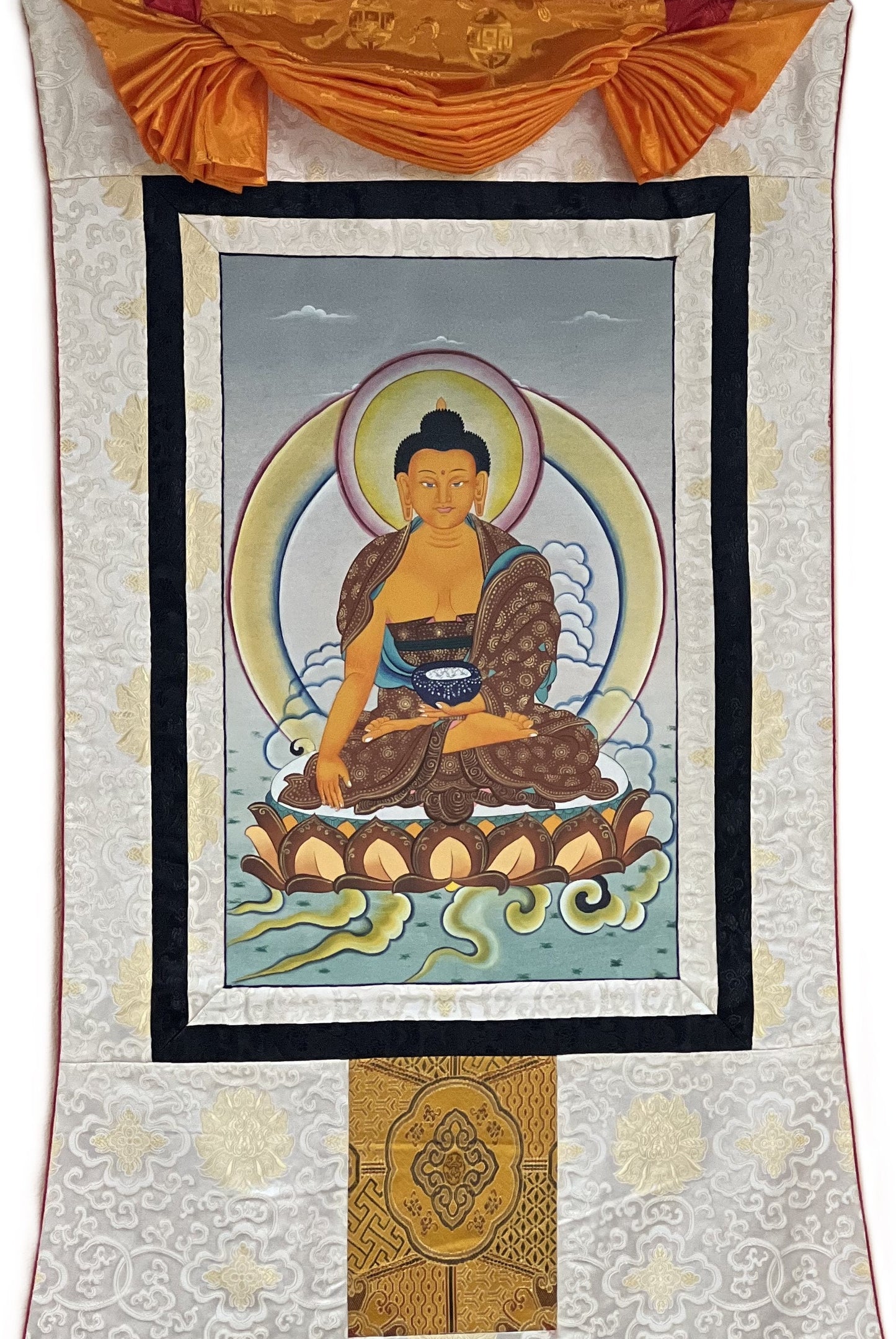 Shakyamuni Buddha Siddhartha Gautama Master Quality Tibetan Thangka Painting Original Hand-painted Buddhist Art with Silk Brocade