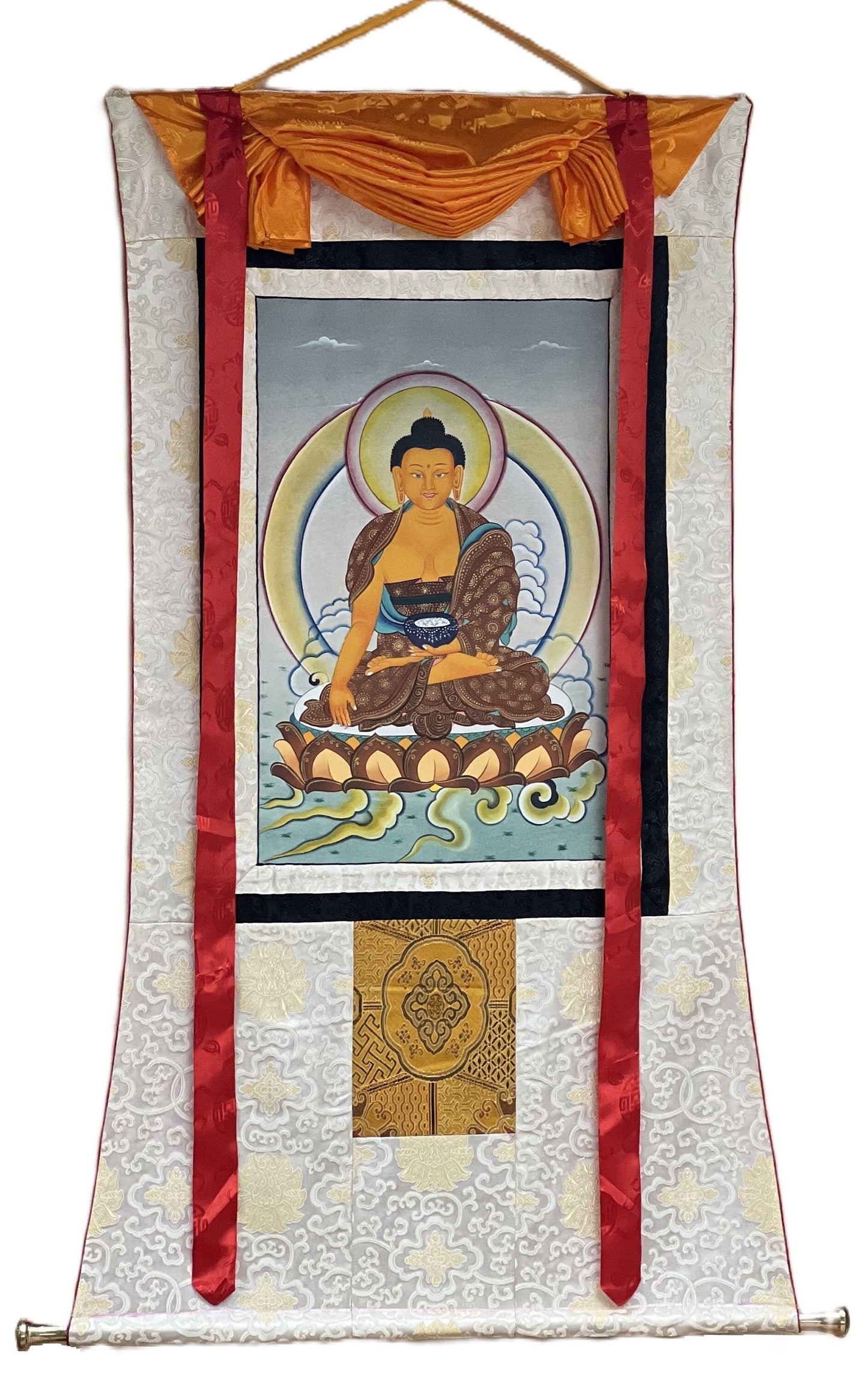 Shakyamuni Buddha Siddhartha Gautama Master Quality Tibetan Thangka Painting Original Hand-painted Buddhist Art with Silk Brocade