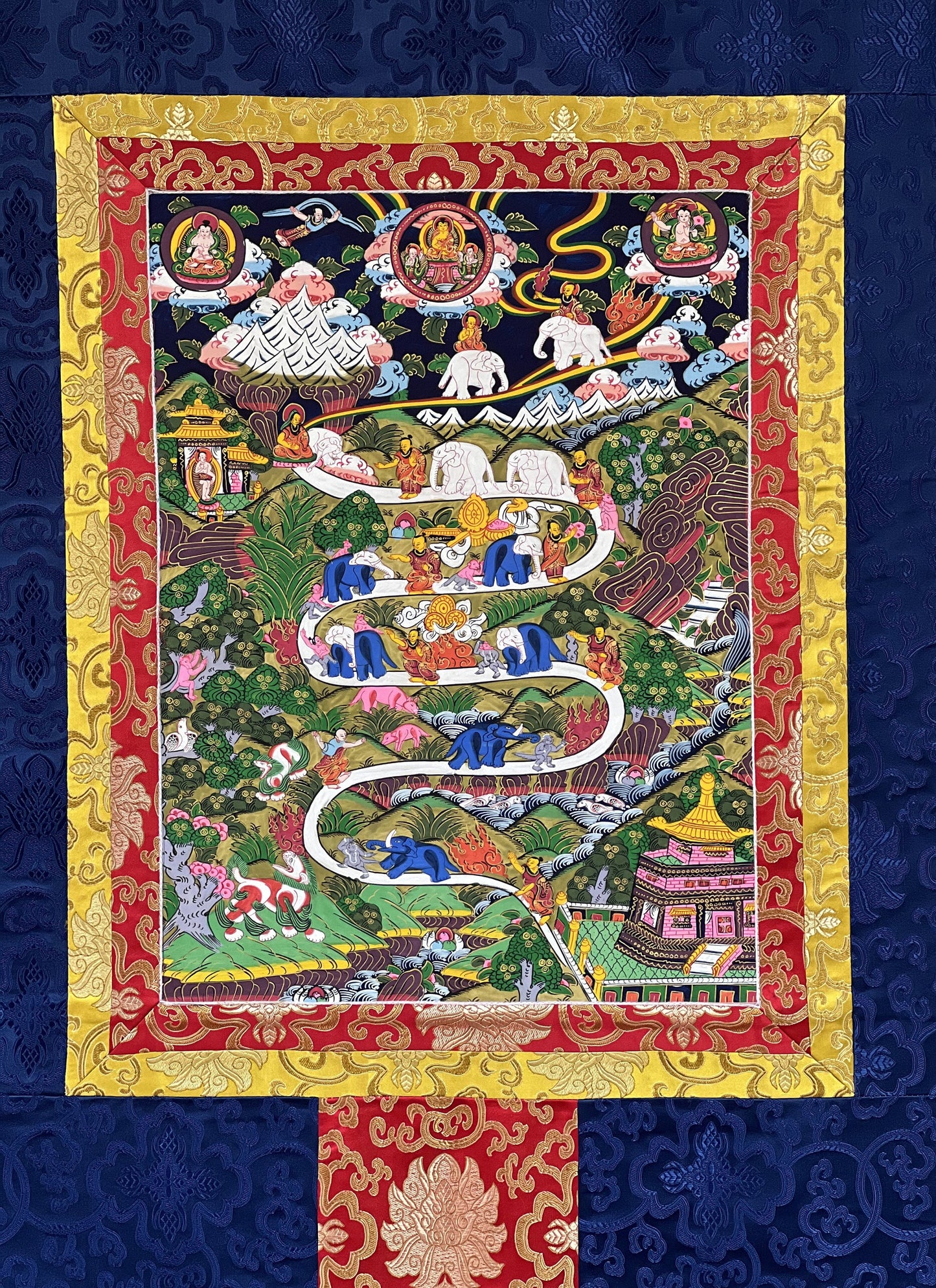 Samatha Meditation Way to Heaven/ Nirvana Master Quality Original Tibetan Thangka Painting with Silk Brocade