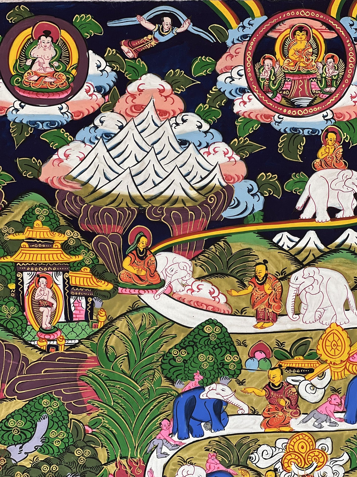 Samatha Meditation Way to Heaven/ Nirvana Master Quality Original Tibetan Thangka Painting with Silk Brocade