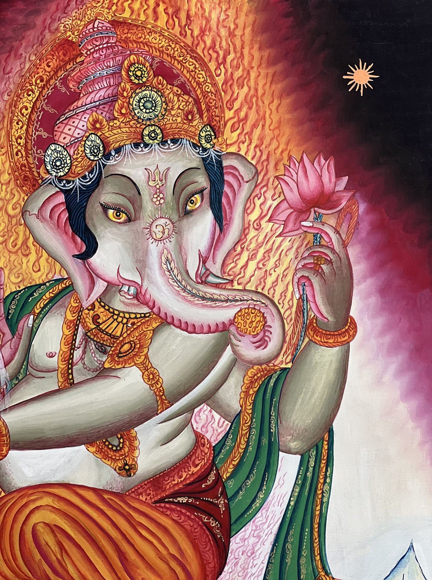 Lord Ganesha Ganesha/ Ganapati/Vinayaka, Newari Paubha/ Thangka Painting, Original Masterpiece Art