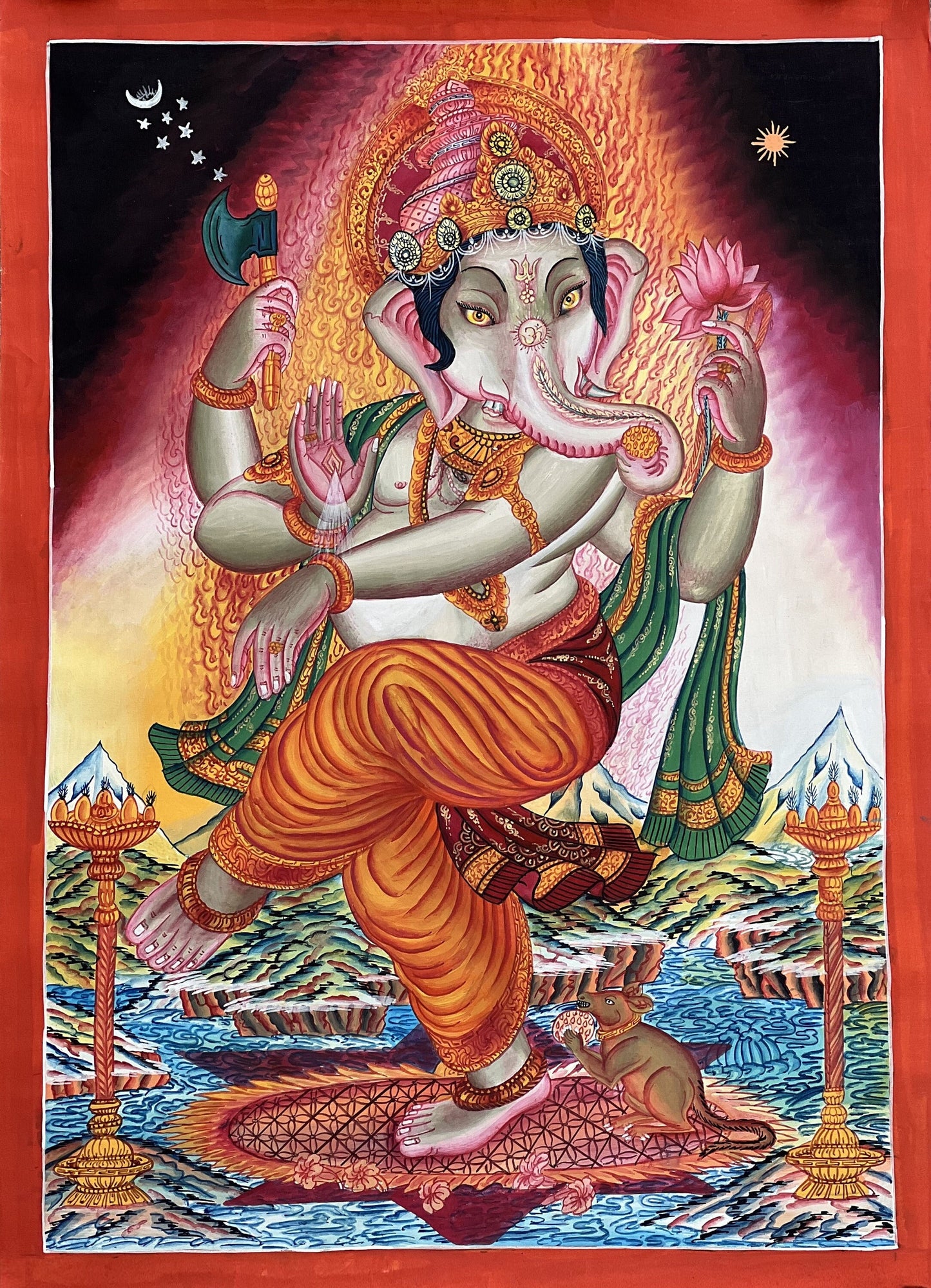 Lord Ganesha Ganesha/ Ganapati/Vinayaka, Newari Paubha/ Thangka Painting, Original Masterpiece Art