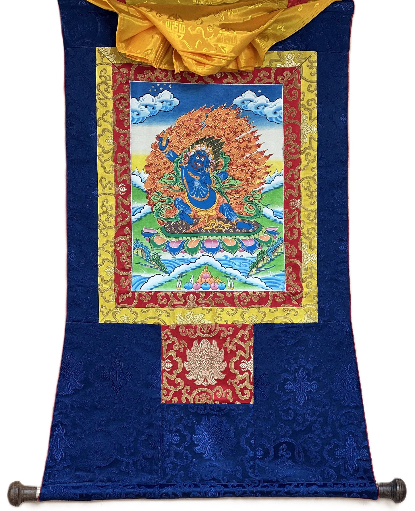 Vajrapani Dharmapala Thunderbolt-Wielder Original Hand Painted Tibetan Thangka Painting Meditation Art  with Silk Brocade