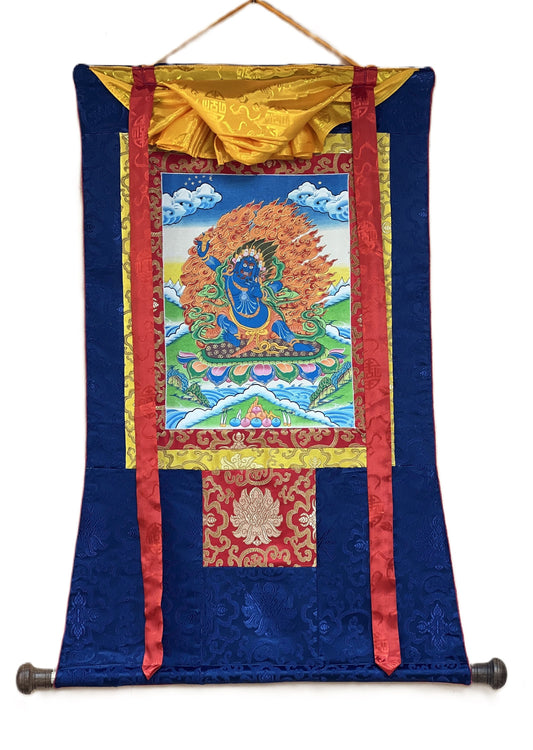 Vajrapani Dharmapala Thunderbolt-Wielder Original Hand Painted Tibetan Thangka Painting Meditation Art  with Silk Brocade