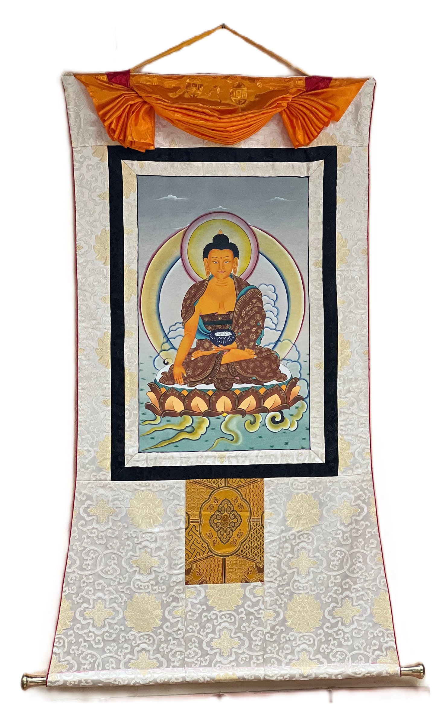 Shakyamuni Buddha Siddhartha Gautama Master Quality Tibetan Thangka Painting Original Hand-painted Buddhist Art with Silk Brocade