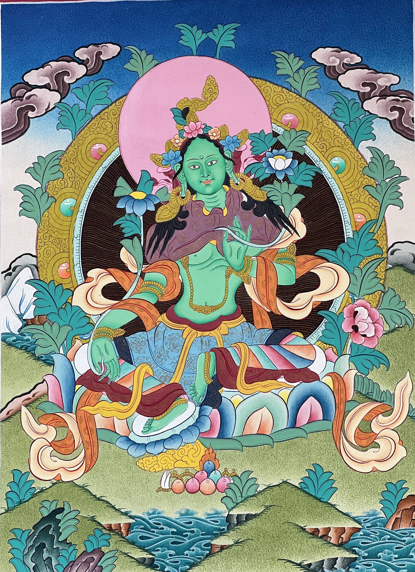 Green  Tara/ Shyamatara/ Mother Goddess Original Hand-painted Master Quality Tibetan Thangka Painting Buddhist Art