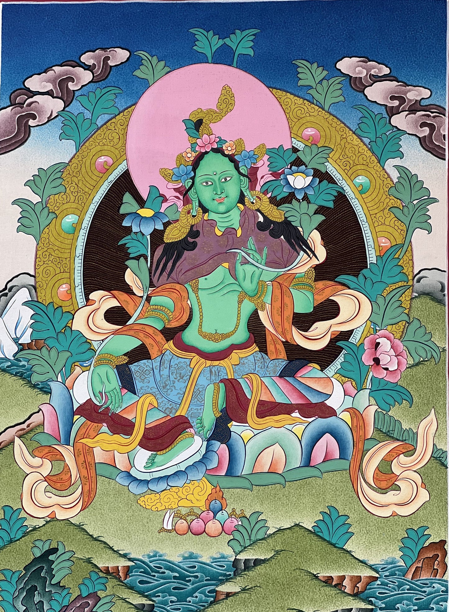 Green  Tara/ Shyamatara/ Mother Goddess Original Hand-painted Master Quality Tibetan Thangka Painting Buddhist Art