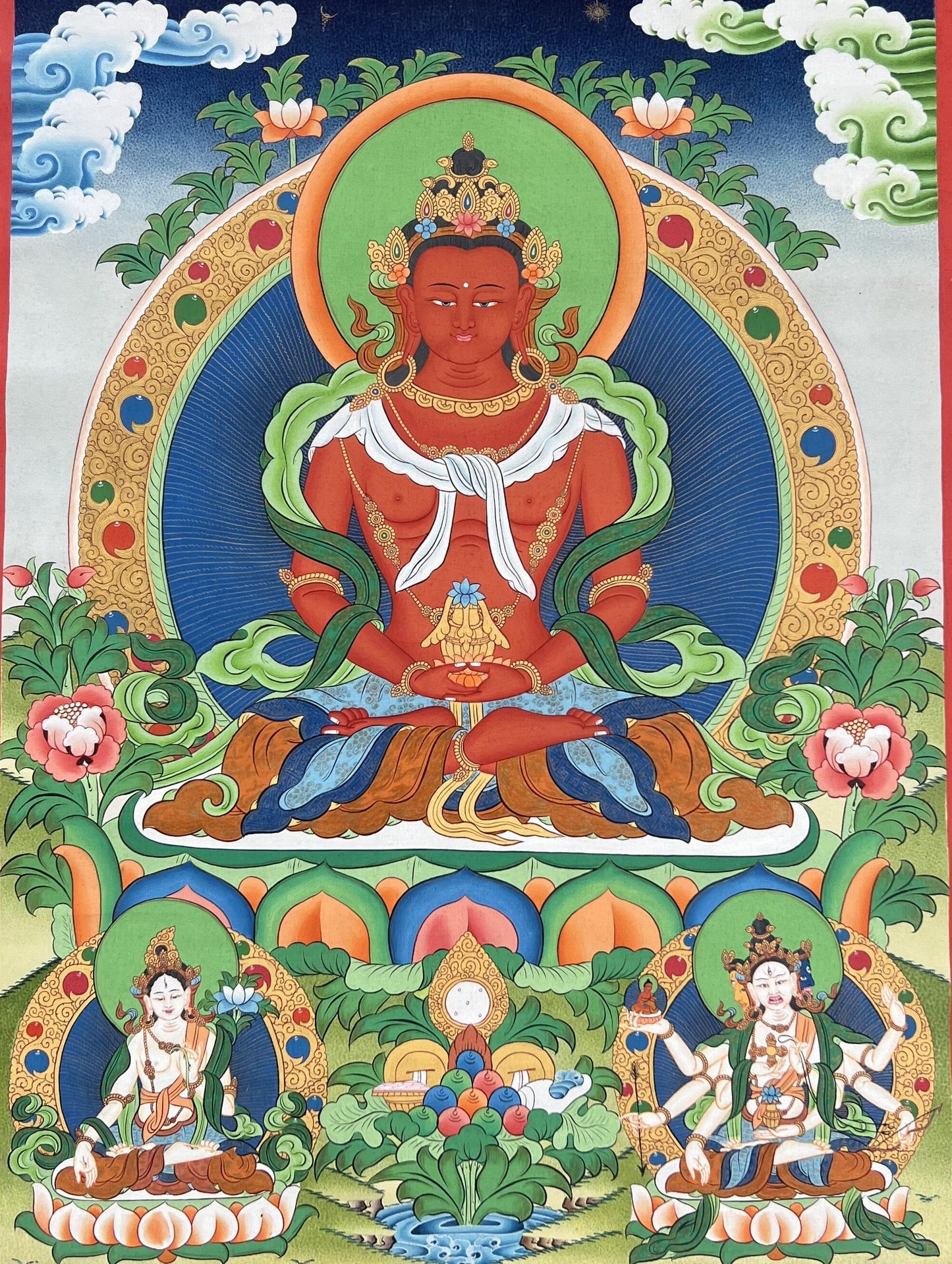 Buddha Amitayus/Aparamita/ Buddha of Eternal Life/ Pure Land Sukhavati  Buddha Original Masterpiece Tibetan Thangka Painting