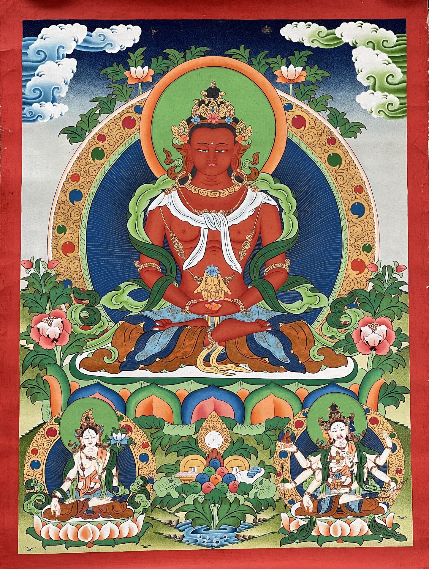 Buddha Amitayus/Aparamita/ Buddha of Eternal Life/ Pure Land Sukhavati  Buddha Original Masterpiece Tibetan Thangka Painting