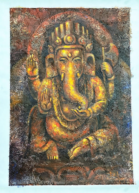 Lord Ganesha/ Ganesh/ Ganapati/ Vinayaka Hindu Art High-Quality  Acrylic Painting / Palette Knife Painting on Canvas