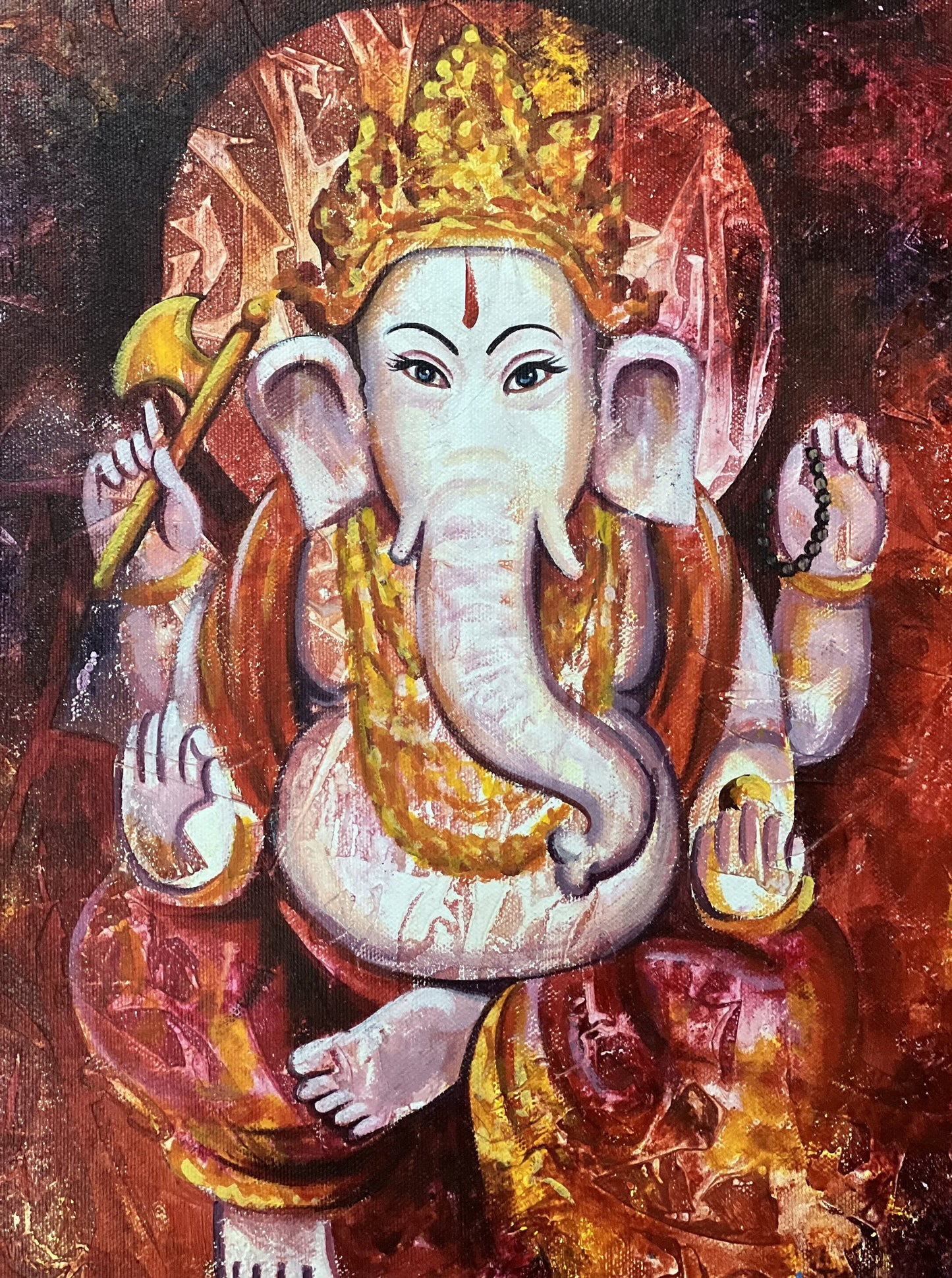 Lord Ganesha/ Ganesh/ Ganapati/ Vinayaka High-Quality Acrylic Painting / Palette Knife Painting on Canvas/ Hindu Art