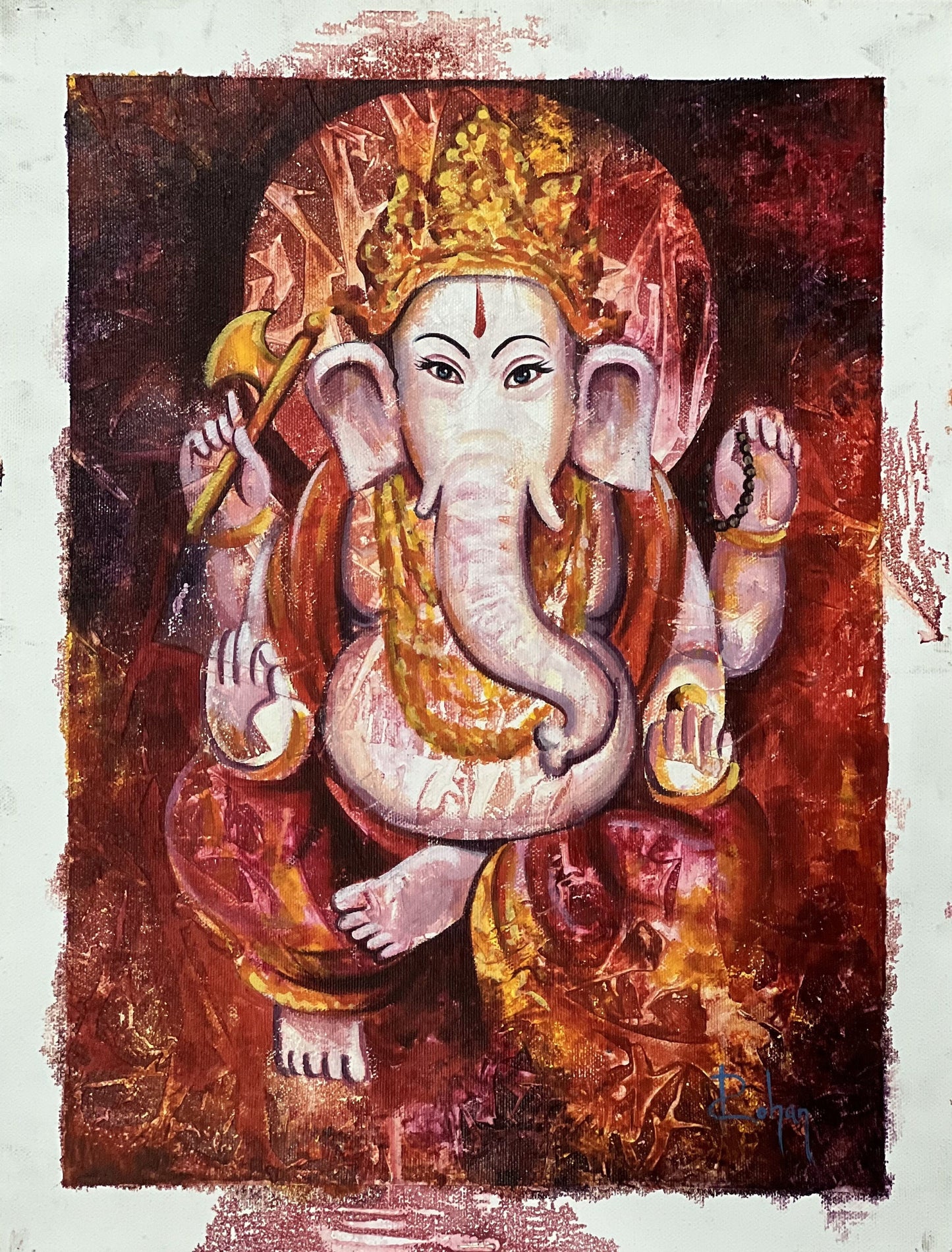 Lord Ganesha/ Ganesh/ Ganapati/ Vinayaka High-Quality Acrylic Painting / Palette Knife Painting on Canvas/ Hindu Art