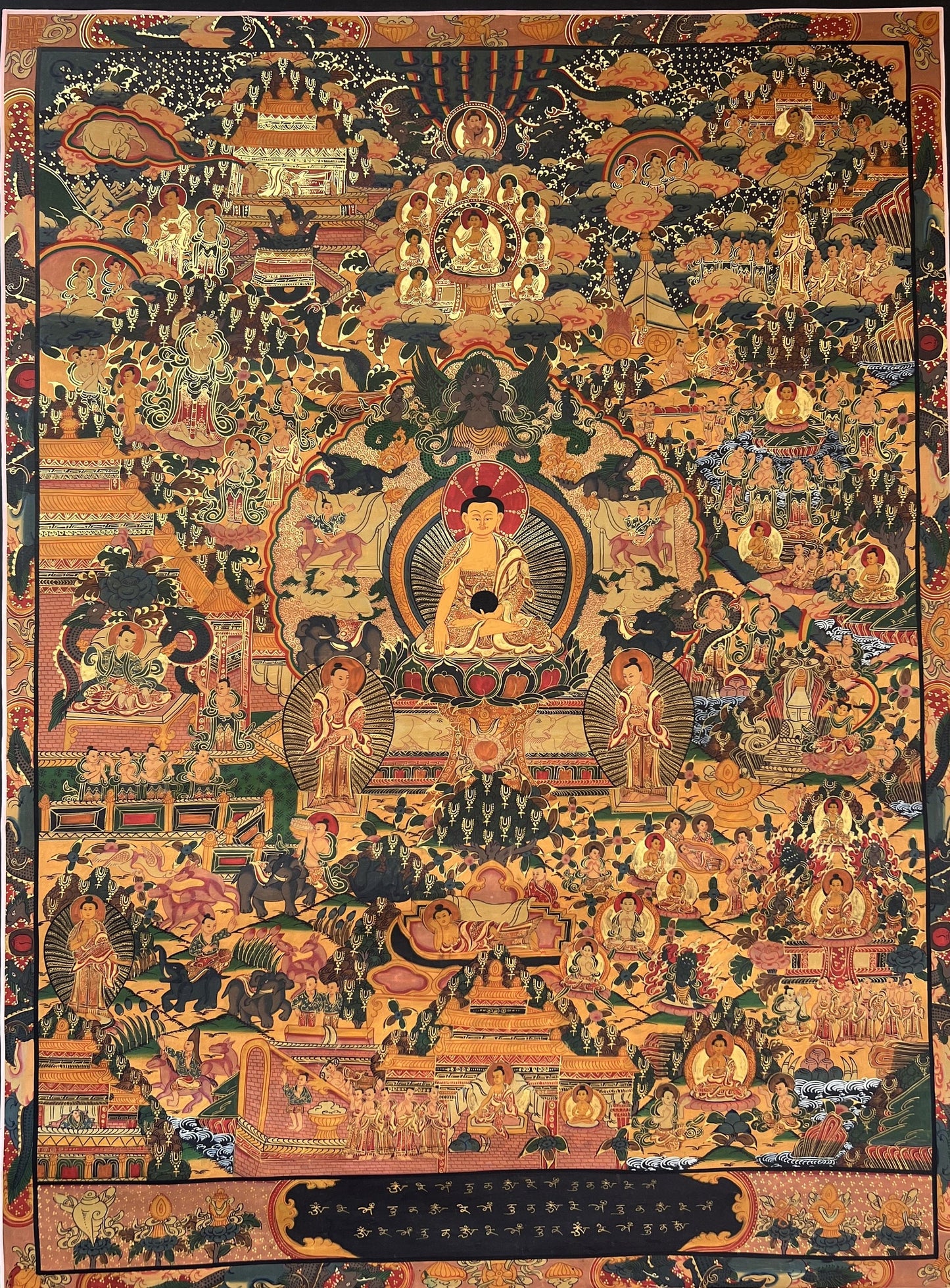 Buddha Life Story Large Masterpiece Tibetan Thangka Painting High-Quality Meditation Art/ Original Hand-Painting/ Wall Hanging