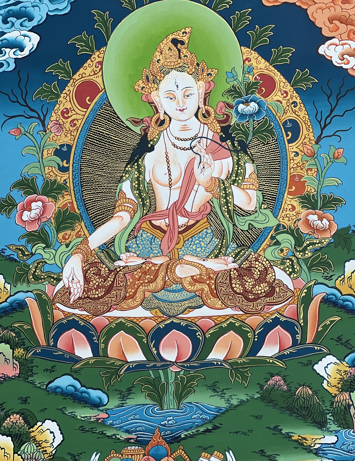 White Tara/ Sitatara/ Mother Goddess Master Quality Tibetan Thangka/ Thanka Painting  Original Hand-painted Buddhist Compassion Art