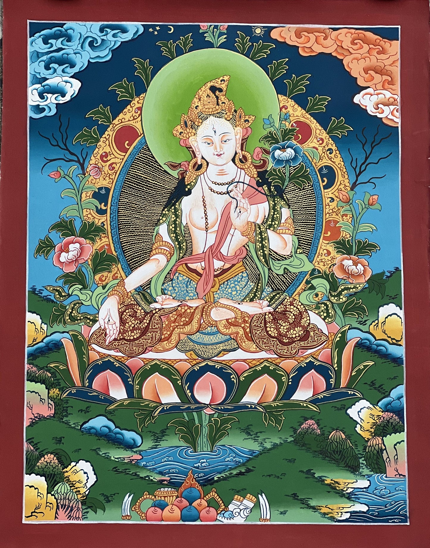 White Tara/ Sitatara/ Mother Goddess Master Quality Tibetan Thangka/ Thanka Painting  Original Hand-painted Buddhist Compassion Art