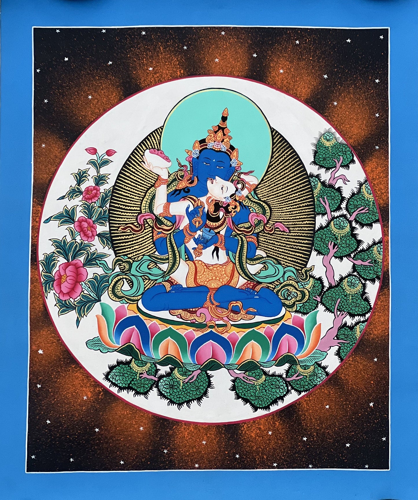 Vajradhara with Shakti Prajnaparamita Yab-Yum High-Quality Masterpiece Tibetan Thangka Painting, Original Art