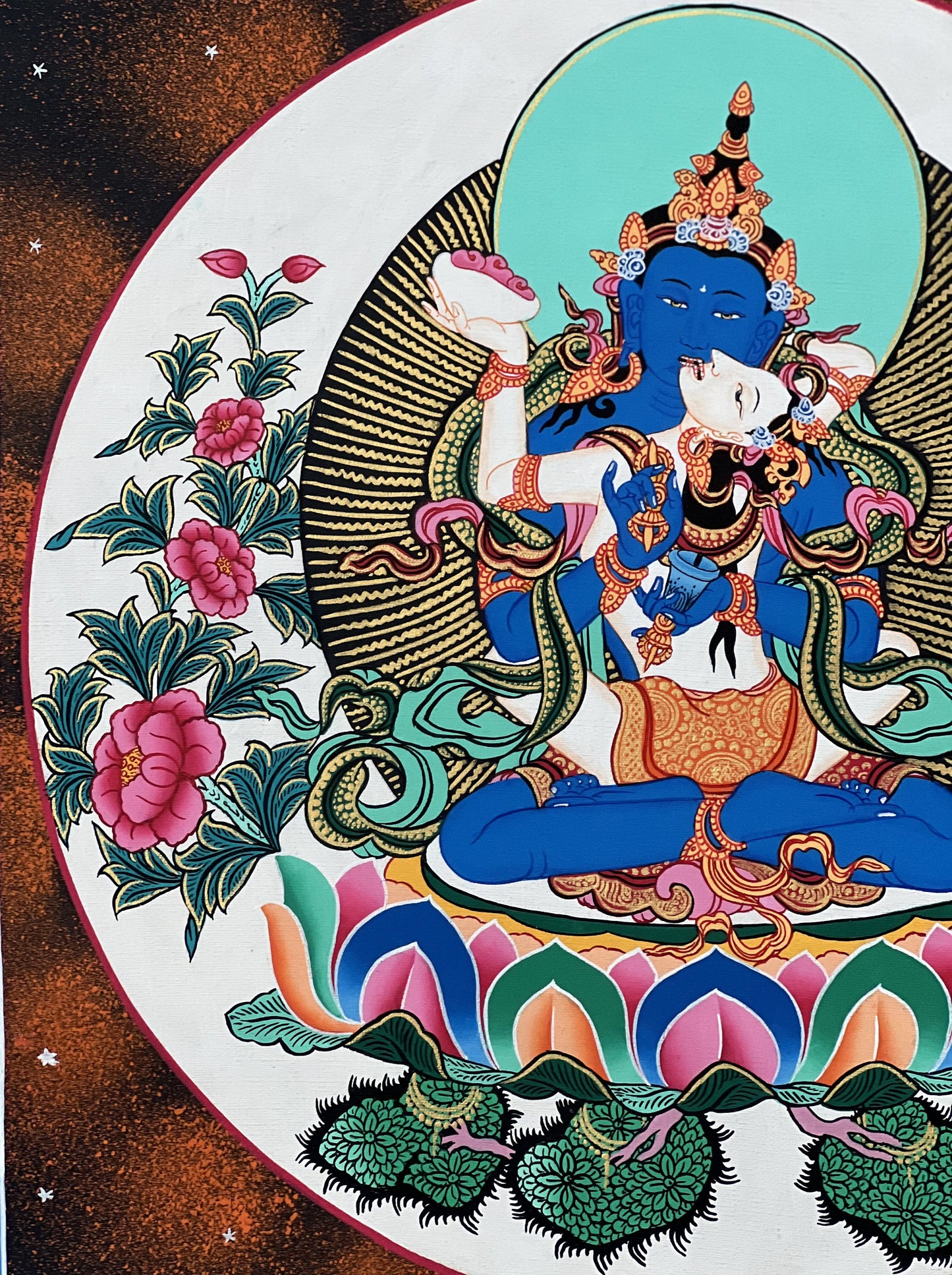 Vajradhara with Shakti Prajnaparamita Yab-Yum High-Quality Masterpiece Tibetan Thangka Painting, Original Art