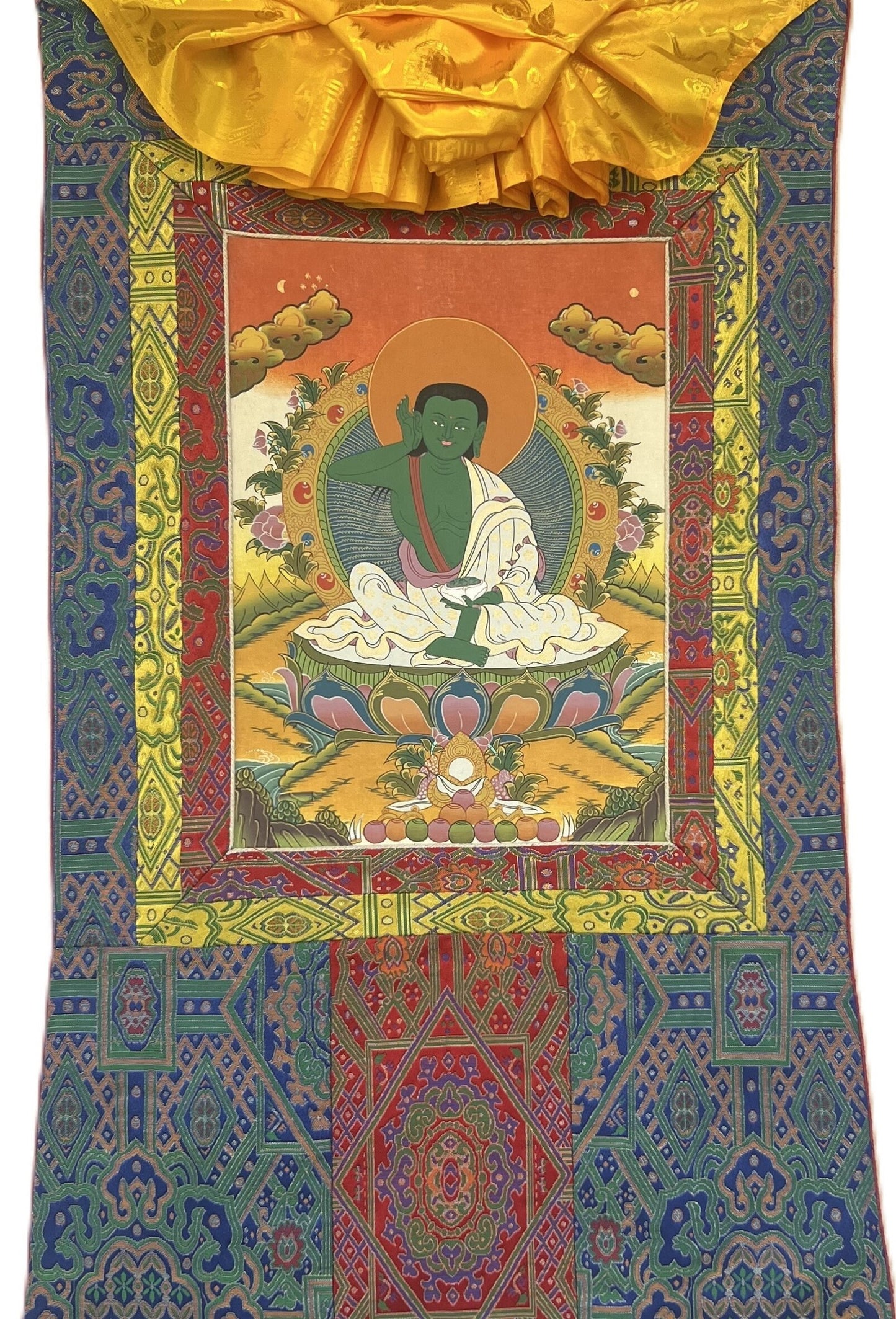 Milarepa/Jetsun Milarepa Tibetan Yogi Siddha Poet Master Quality Tibetan Thangka Painting, Original Art with Premium Silk Brocade