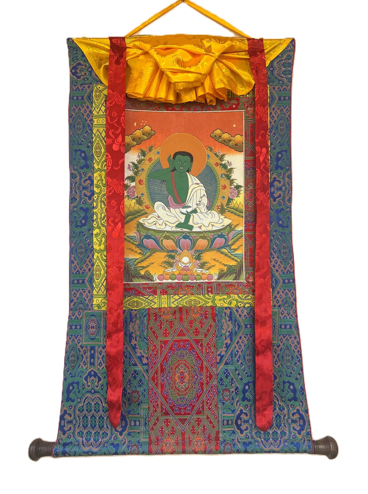 Milarepa/Jetsun Milarepa Tibetan Yogi Siddha Poet Master Quality Tibetan Thangka Painting, Original Art with Premium Silk Brocade