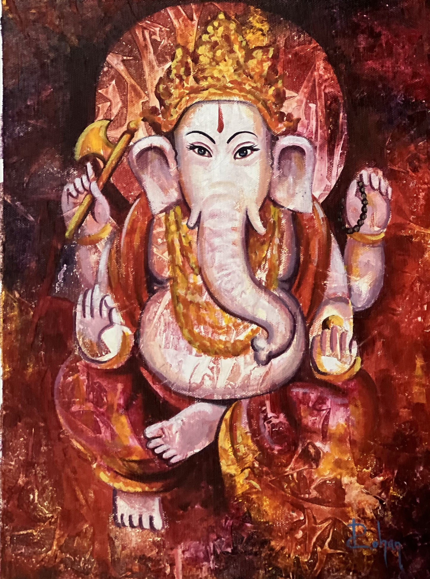 Lord Ganesha/ Ganesh/ Ganapati/ Vinayaka High-Quality Acrylic Painting / Palette Knife Painting on Canvas/ Hindu Art