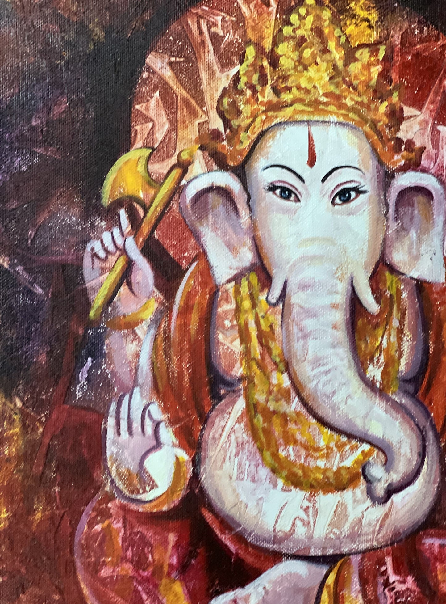 Lord Ganesha/ Ganesh/ Ganapati/ Vinayaka High-Quality Acrylic Painting / Palette Knife Painting on Canvas/ Hindu Art