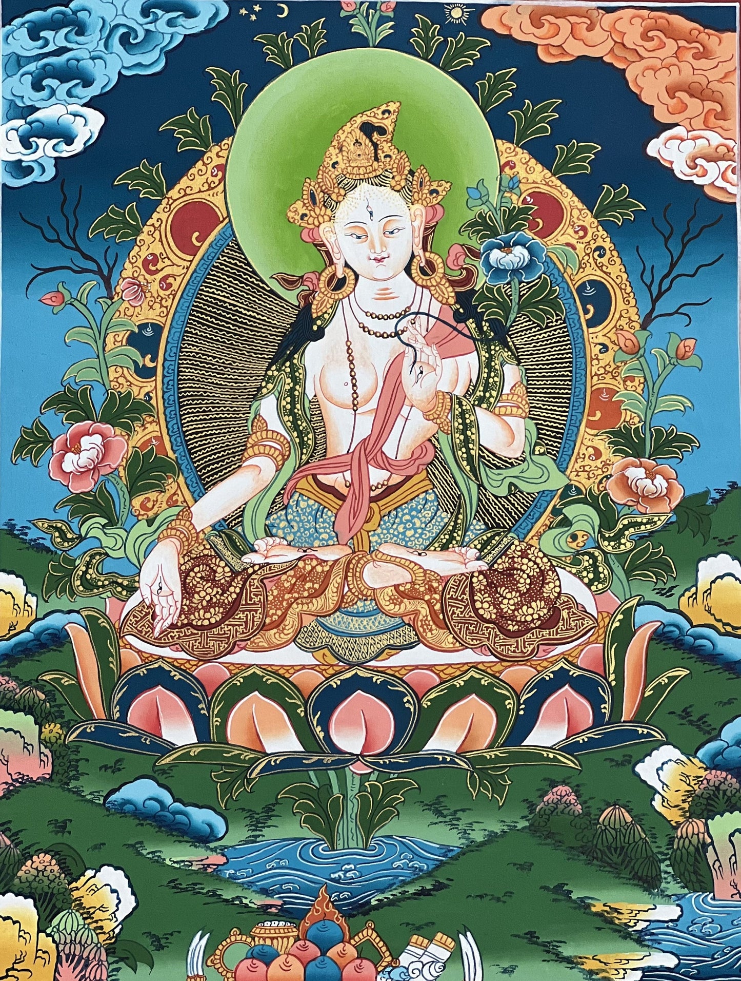 White Tara/ Sitatara/ Mother Goddess Master Quality Tibetan Thangka/ Thanka Painting  Original Hand-painted Buddhist Compassion Art