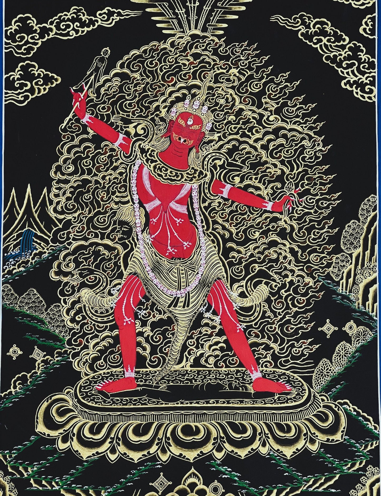 Ekajati/Ekajata/Ugra Tara/ Vajra Tara/ Blue Tara/  High-Quality Masterpiece Black and Gold Tibetan Thangka Painting Original  Tantra Art