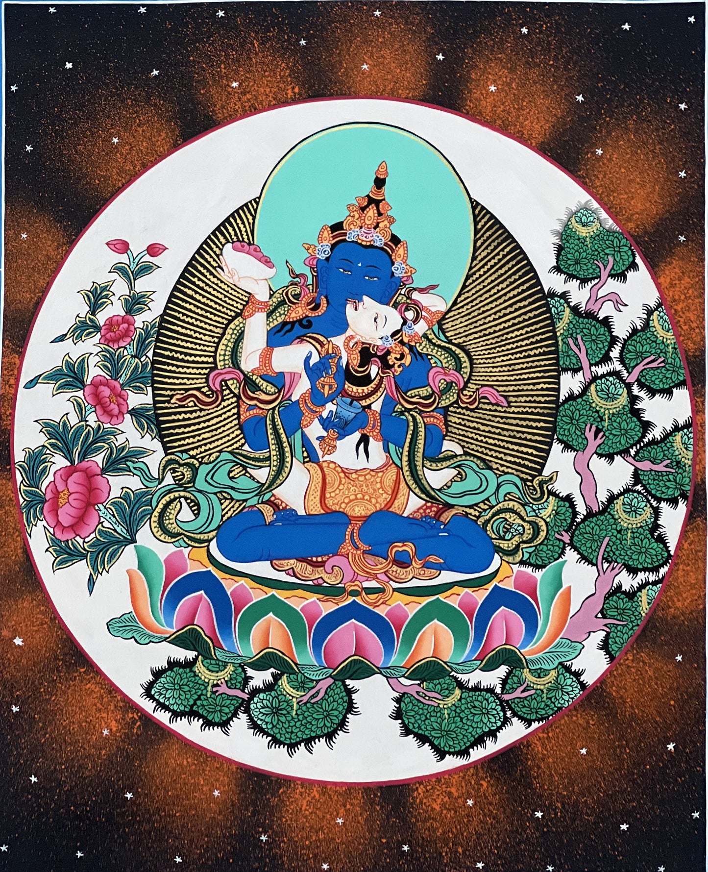 Vajradhara with Shakti Prajnaparamita Yab-Yum High-Quality Masterpiece Tibetan Thangka Painting, Original Art