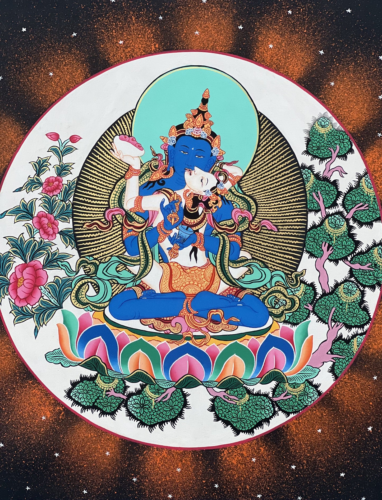 Vajradhara with Shakti Prajnaparamita Yab-Yum High-Quality Masterpiece Tibetan Thangka Painting, Original Art