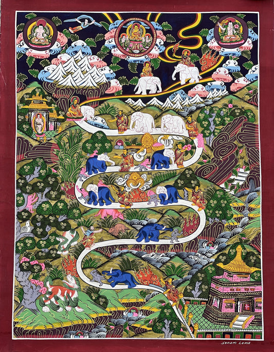 Nine Stage Samatha Meditation/ Way to Heaven/ Nirvana Artist Signed Original Tibetan Thangka Painting, Meditation Art /Wall Hanging