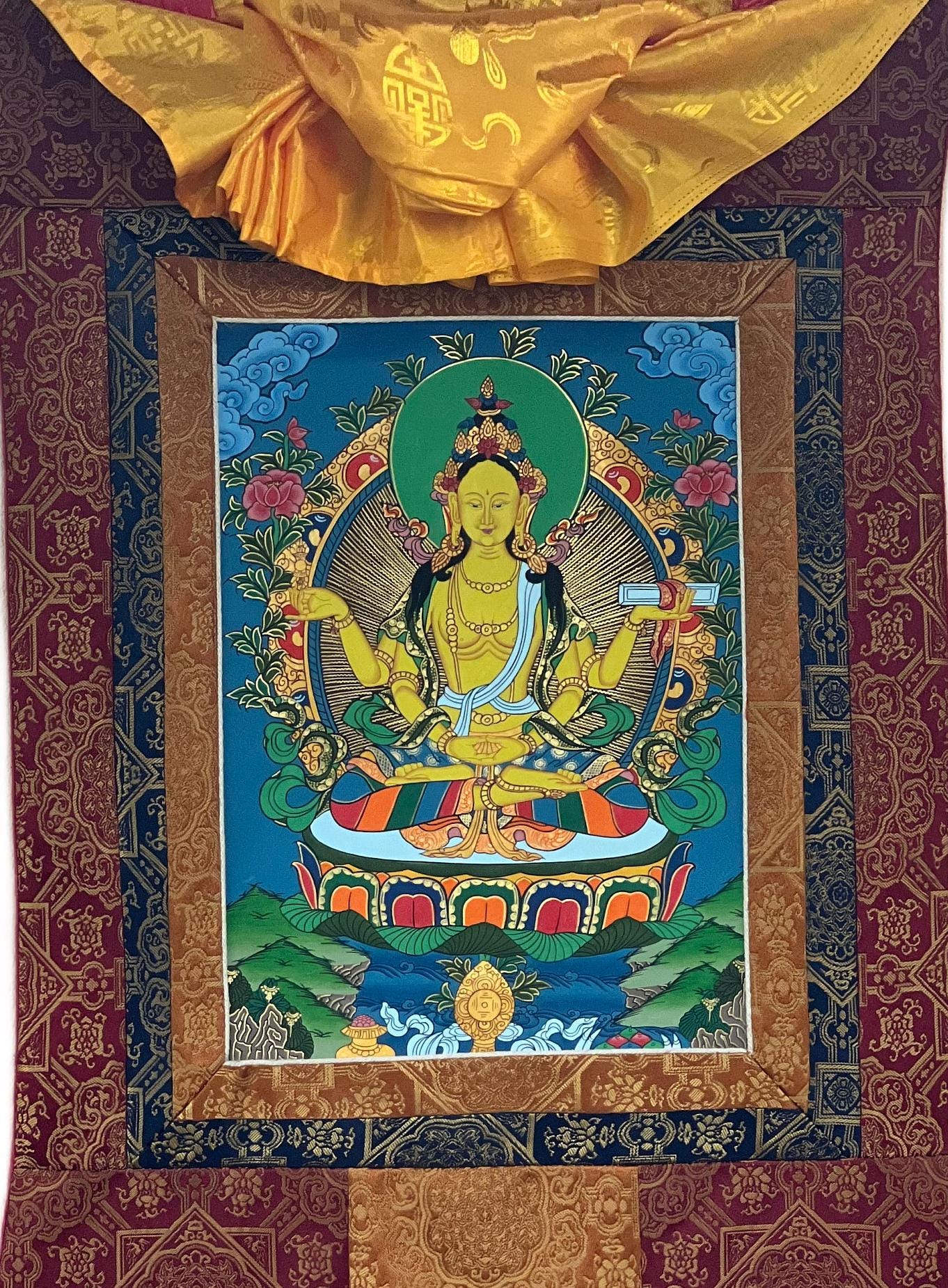 Prajnaparamita/Prajna Paramita Original Masterpiece Tibetan Thangka Painting Meditation Art With High Quality  Silk Brocade