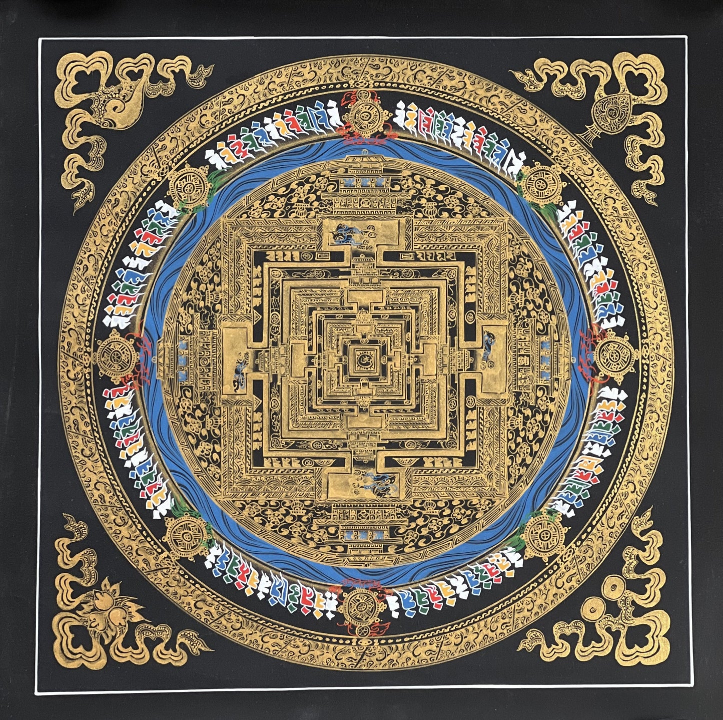 Wheel of Life/ Kalachakra Mandala Original Masterpiece Black and Gold Original Tibetan Thangka Painting /Wall Hanging