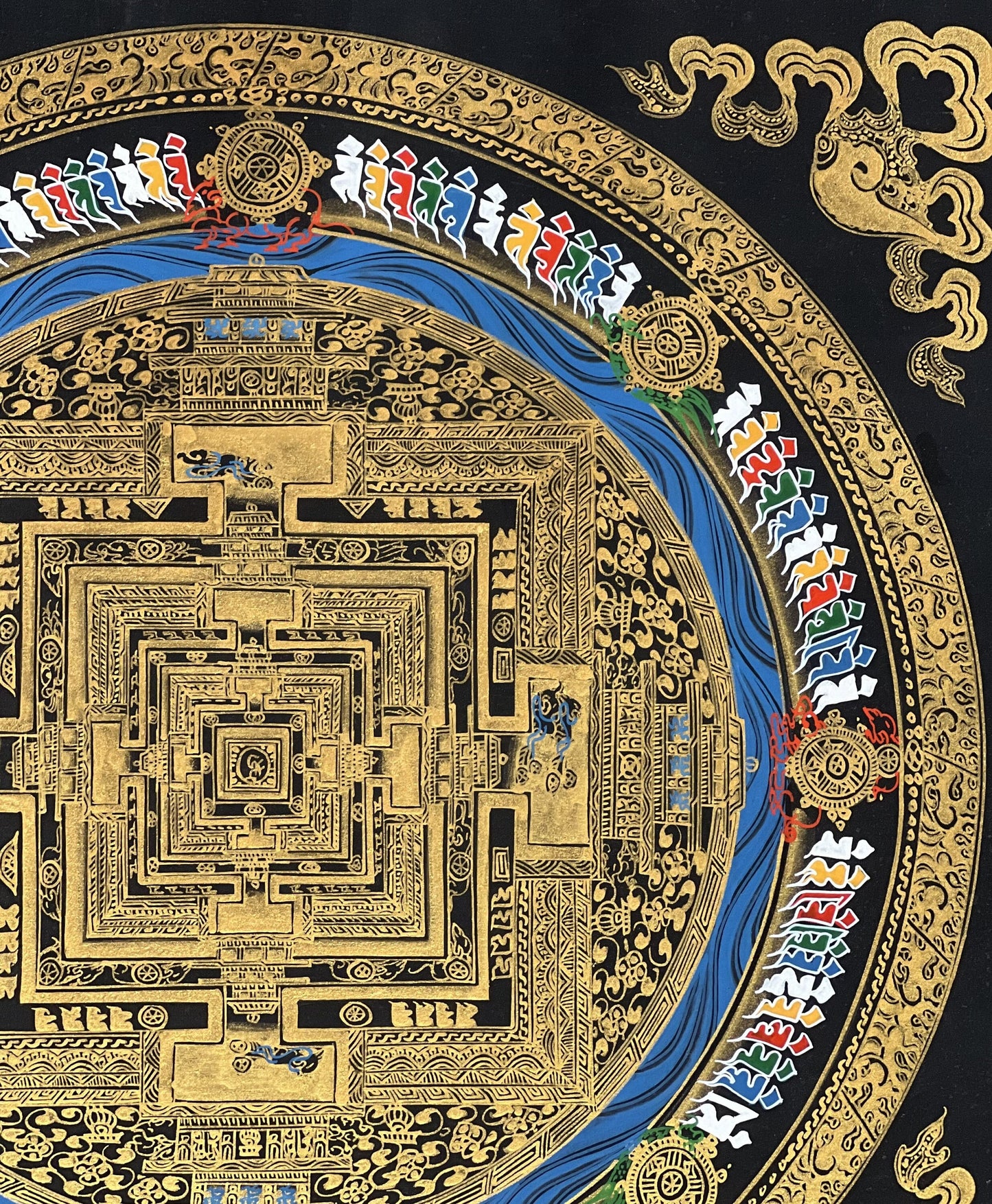 Wheel of Life/ Kalachakra Mandala Original Masterpiece Black and Gold Original Tibetan Thangka Painting /Wall Hanging