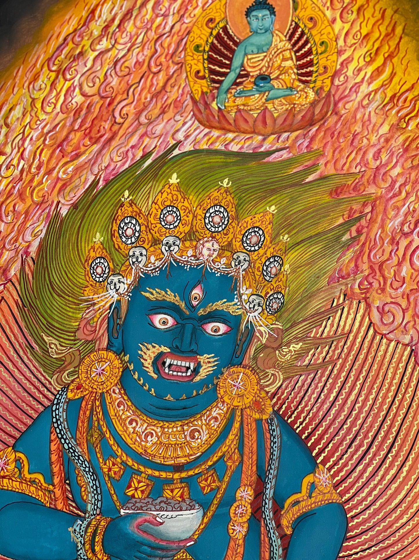 Black Jambhala/ Zambala/Kubera God of Wealth Masterpiece Newai Paubha/ Pauva Tibetan Thangka Painting Original Art /Hand painting from Nepal