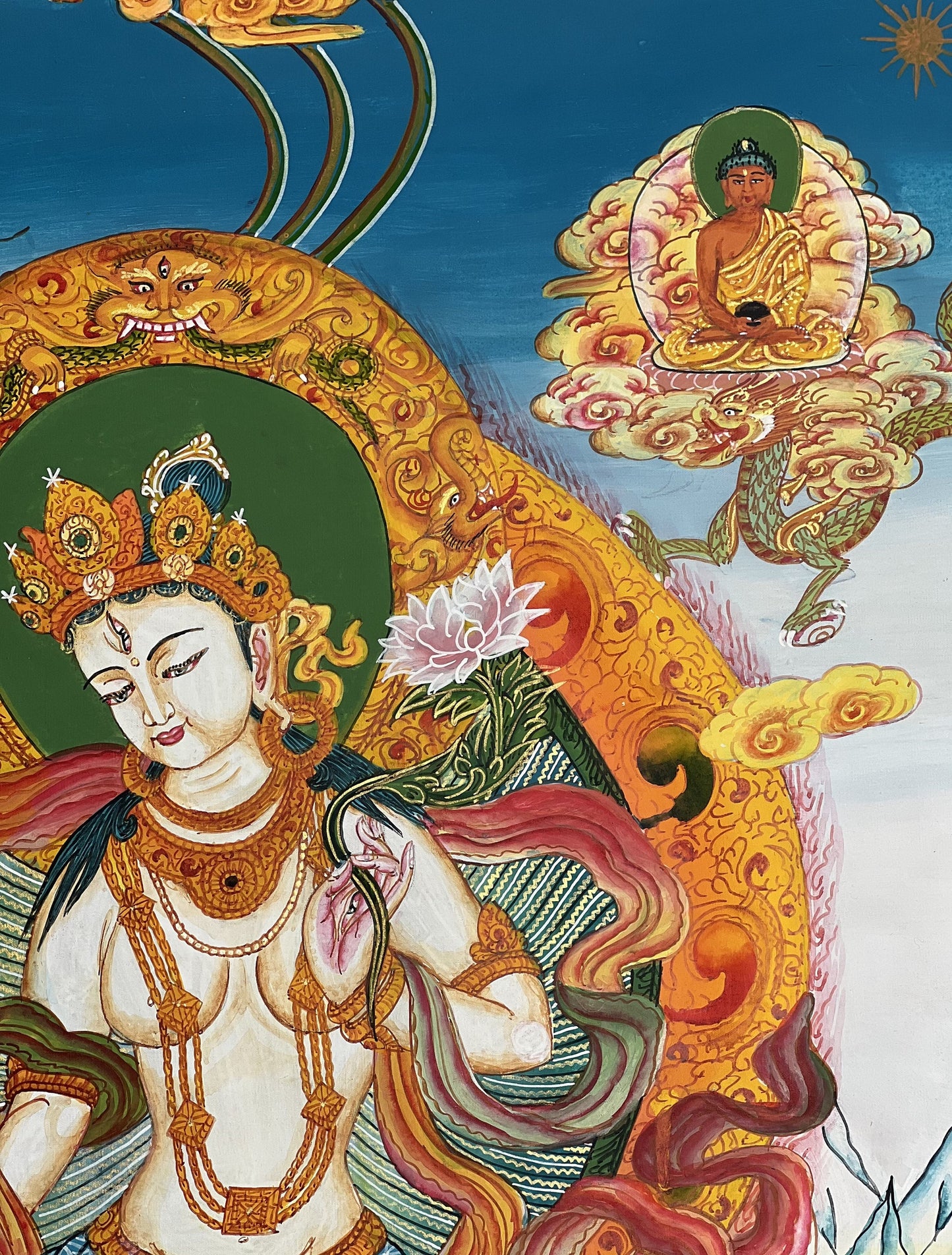 White Tara/ Mother Tara Compassion Goddess Masterpiece Newari Paubha/Pauva Thangka  Painting Original Art