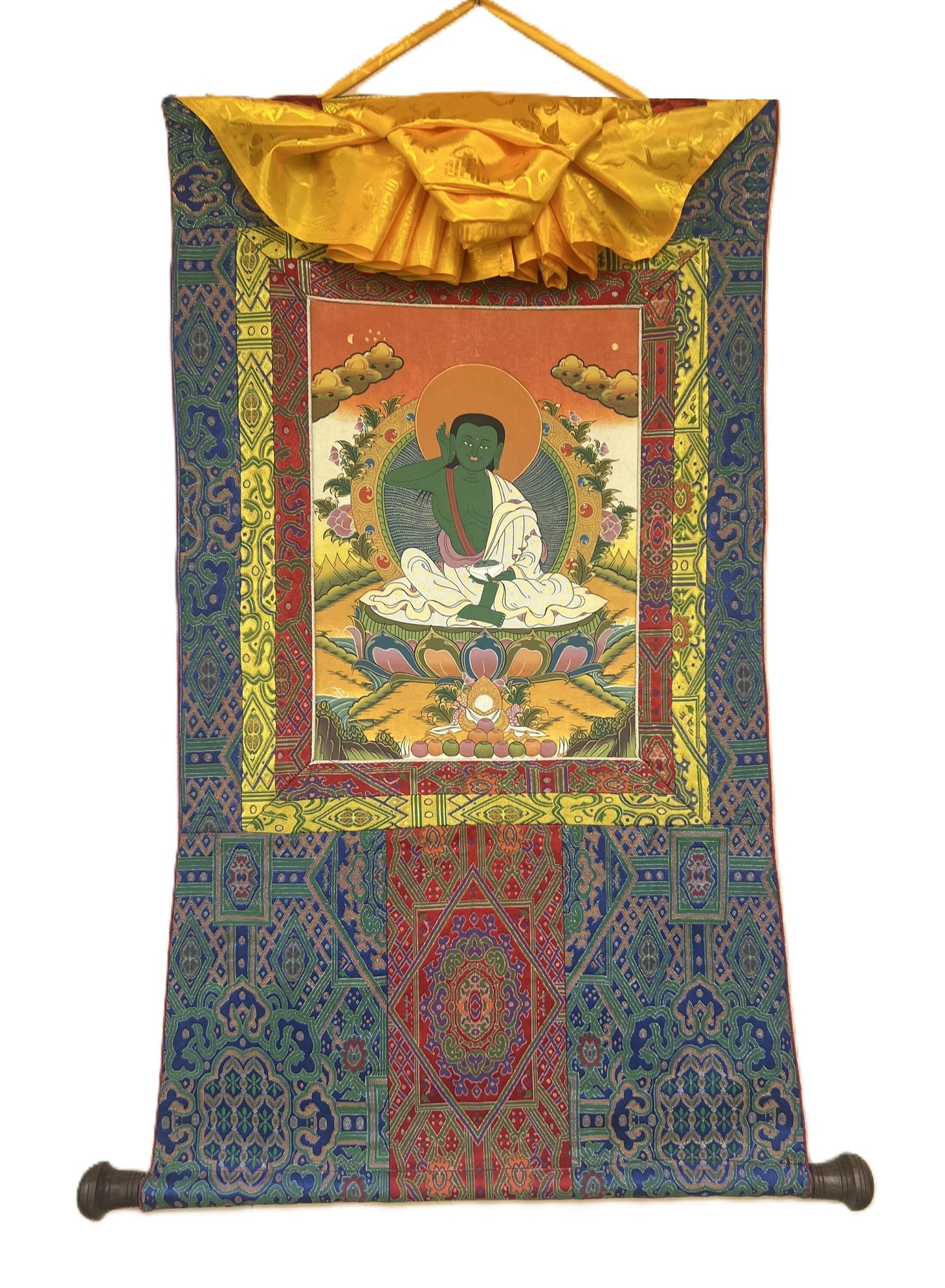 Milarepa/Jetsun Milarepa Tibetan Yogi Siddha Poet Master Quality Tibetan Thangka Painting, Original Art with Premium Silk Brocade