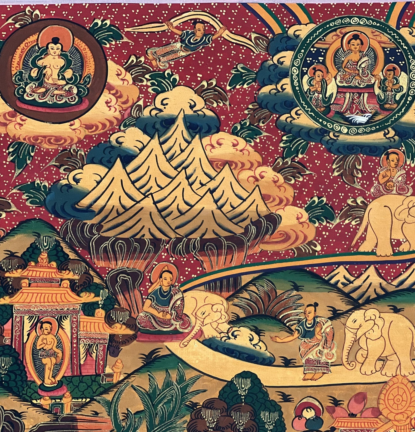 Samatha Meditation Elephant Path Way to Heaven/Nirvana Original Tibetan Thangka Painting Buddhist Meditation Art/ Wall Hanging from Nepal