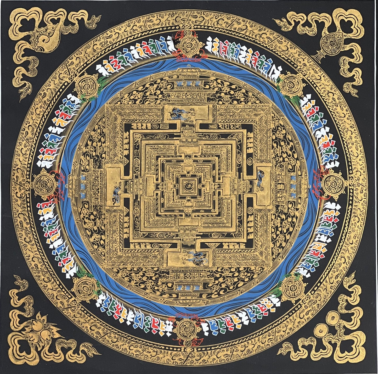 Wheel of Life/ Kalachakra Mandala Original Masterpiece Black and Gold Original Tibetan Thangka Painting /Wall Hanging