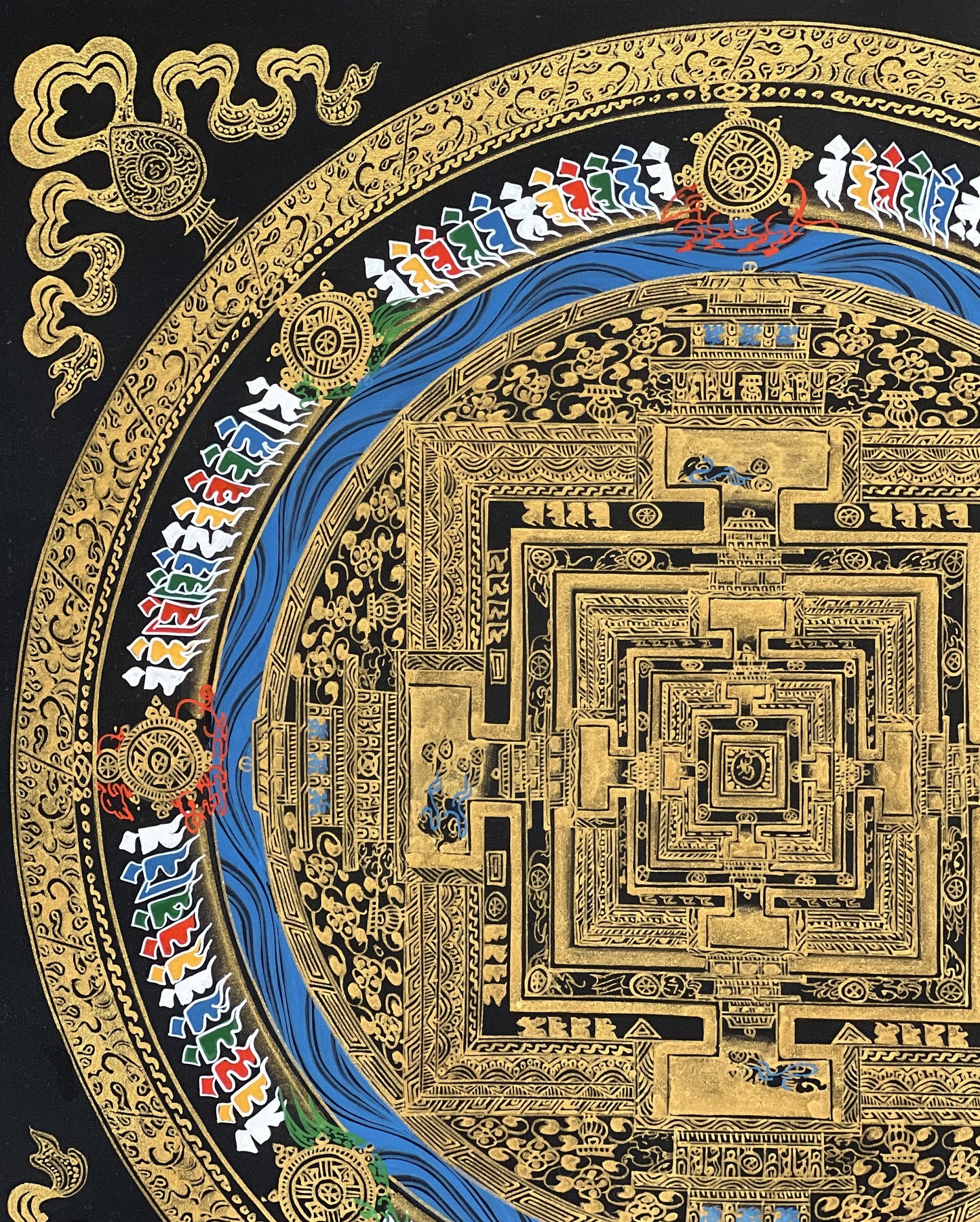 Wheel of Life/ Kalachakra Mandala Original Masterpiece Black and Gold Original Tibetan Thangka Painting /Wall Hanging