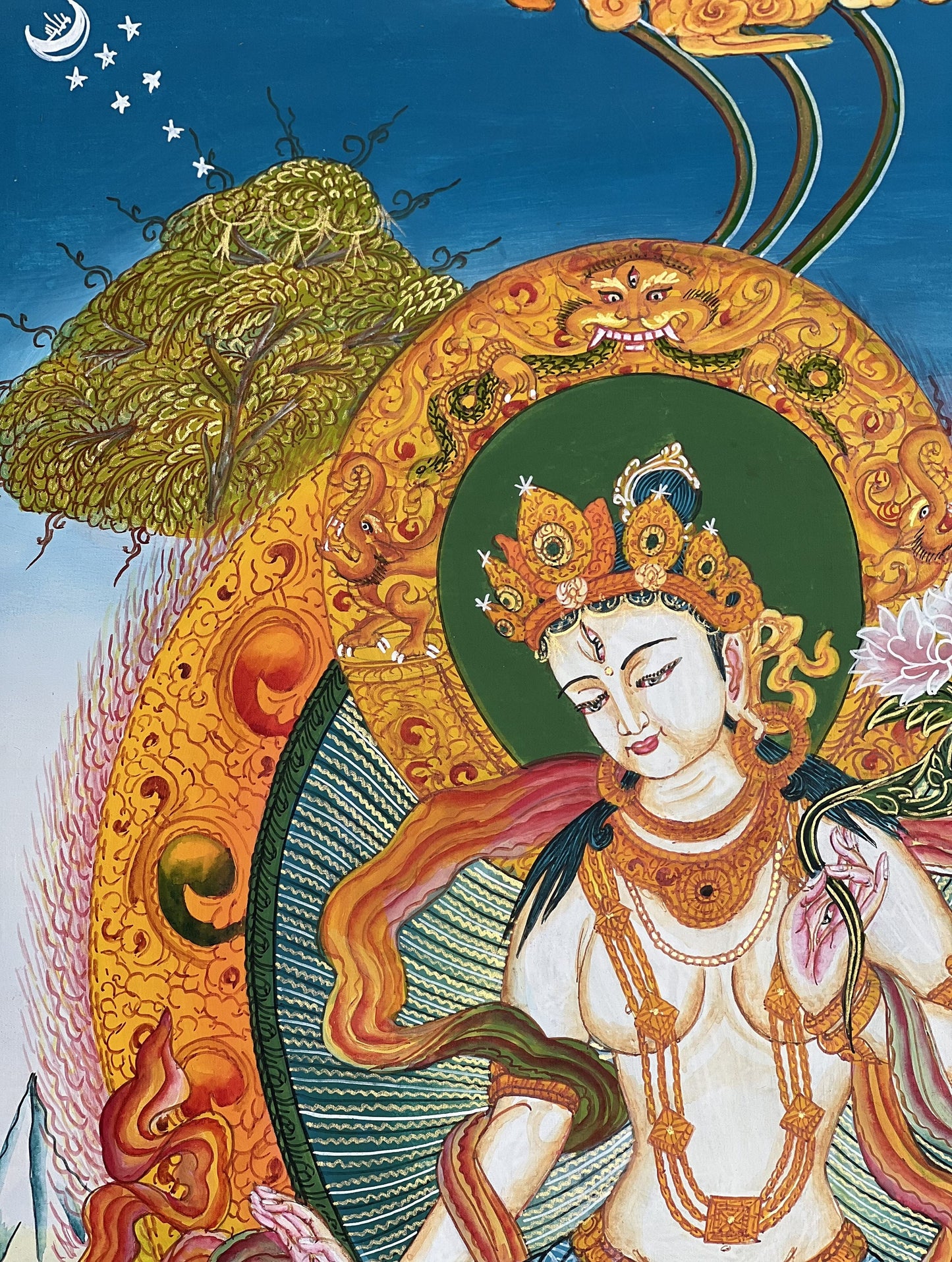 White Tara/ Mother Tara Compassion Goddess Masterpiece Newari Paubha/Pauva Thangka  Painting Original Art