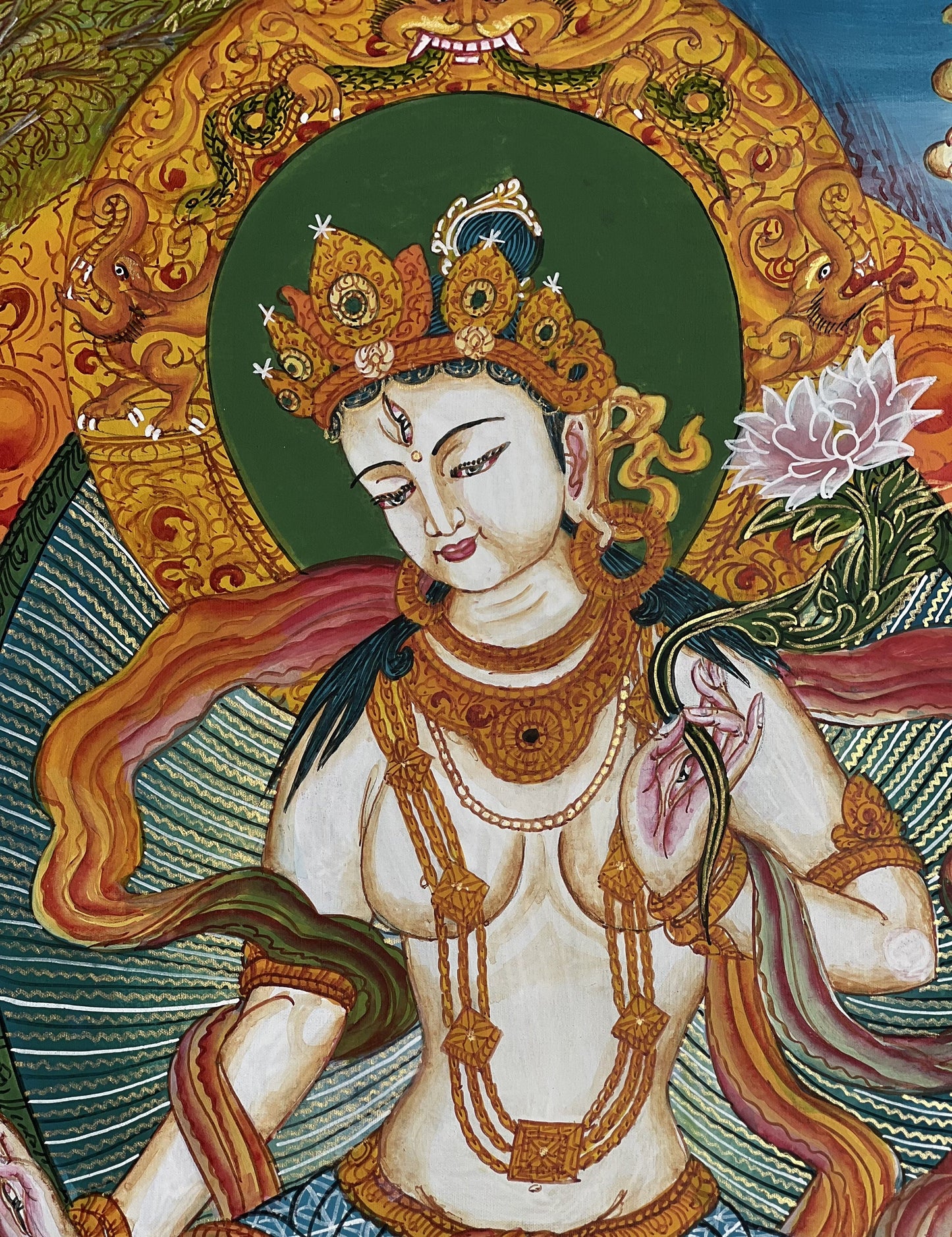 White Tara/ Mother Tara Compassion Goddess Masterpiece Newari Paubha/Pauva Thangka  Painting Original Art