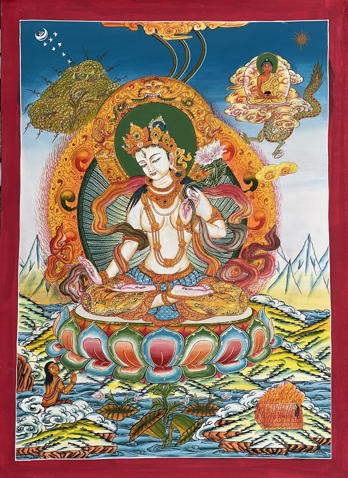 White Tara/ Mother Tara Compassion Goddess Masterpiece Newari Paubha/Pauva Thangka  Painting Original Art