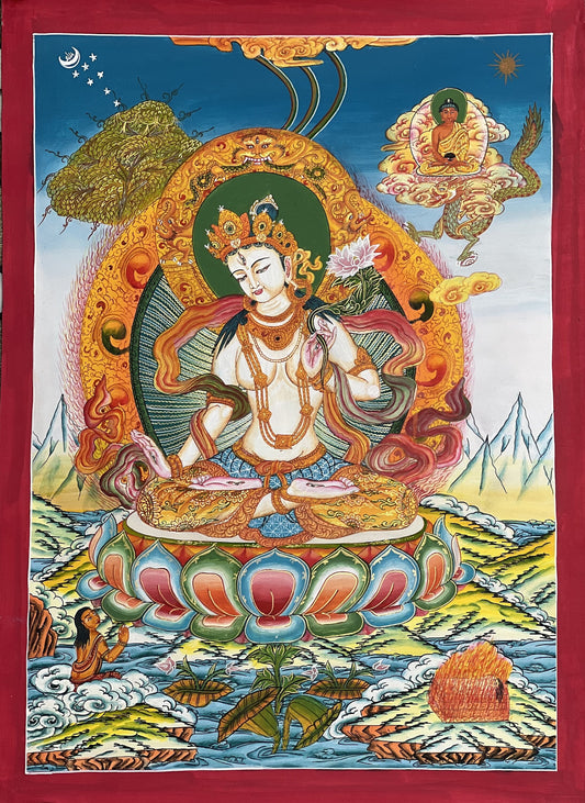 White Tara/ Mother Tara Compassion Goddess Masterpiece Newari Paubha/Pauva Thangka  Painting Original Art